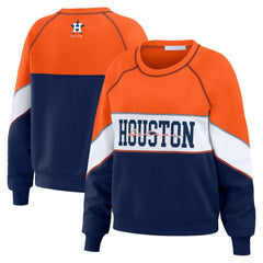 Houston Astros WEAR by Erin Andrews Women's Color Block Crew Neck Pullover Sweatshirt Orange/Navy