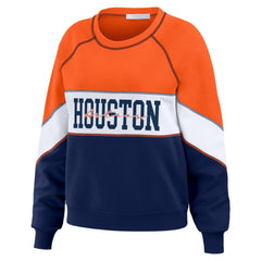 Houston Astros WEAR by Erin Andrews Women's Color Block Crew Neck Pullover Sweatshirt Orange/Navy