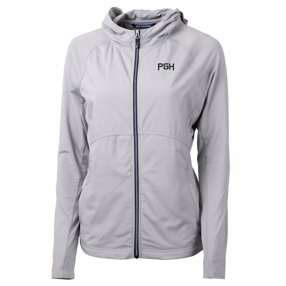 Pittsburgh Pirates Cutter & Buck Women's City Connect Adapt Eco Knit Hybrid Recycled Full-Zip Hooded Jacket Gray