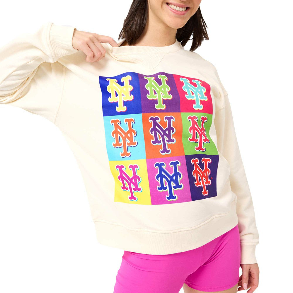 New York Mets Terez Women's Classic Oversized Pullover Sweatshirt Cream