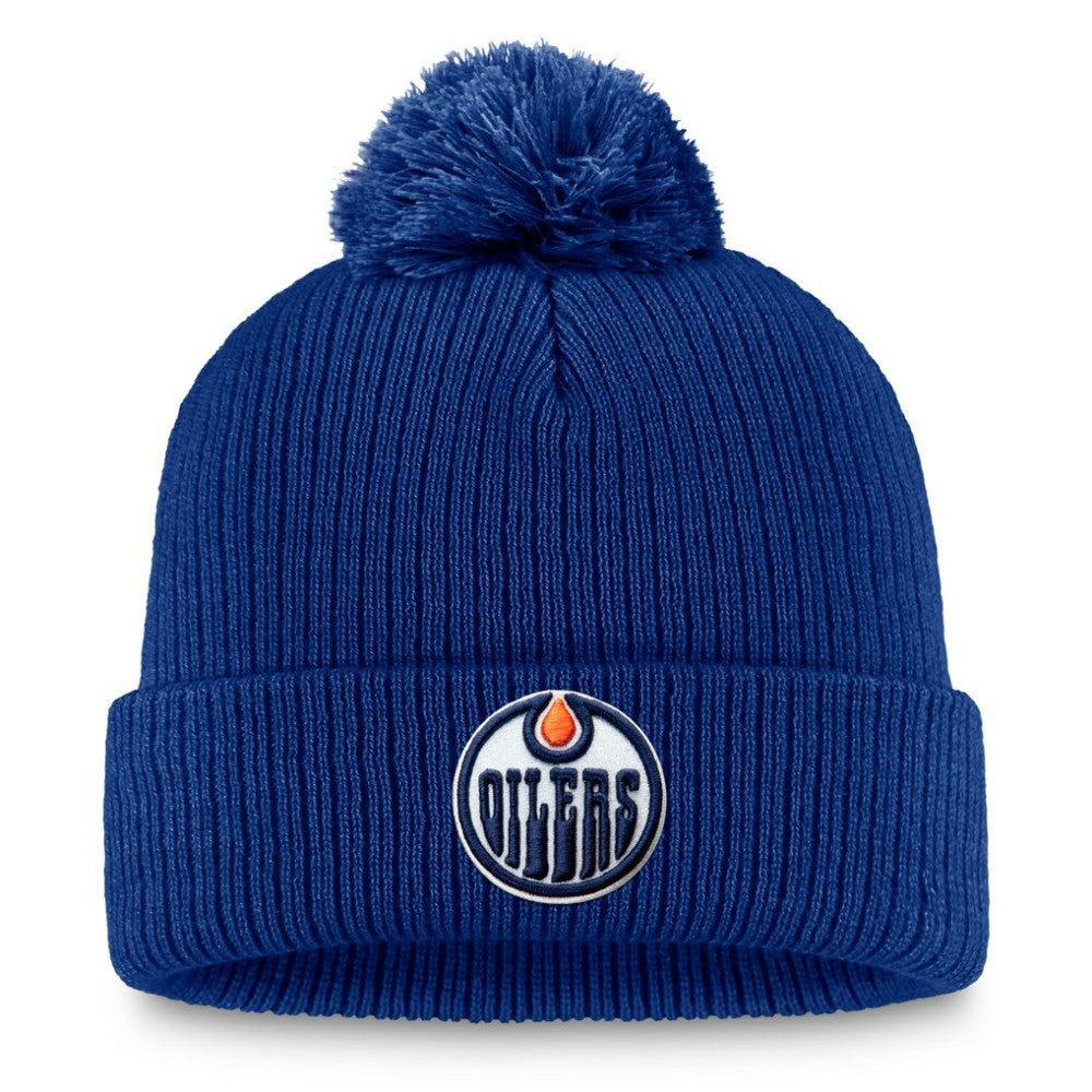 Edmonton Oilers Fanatics Primary Logo Cuffed Knit Hat with Pom Royal