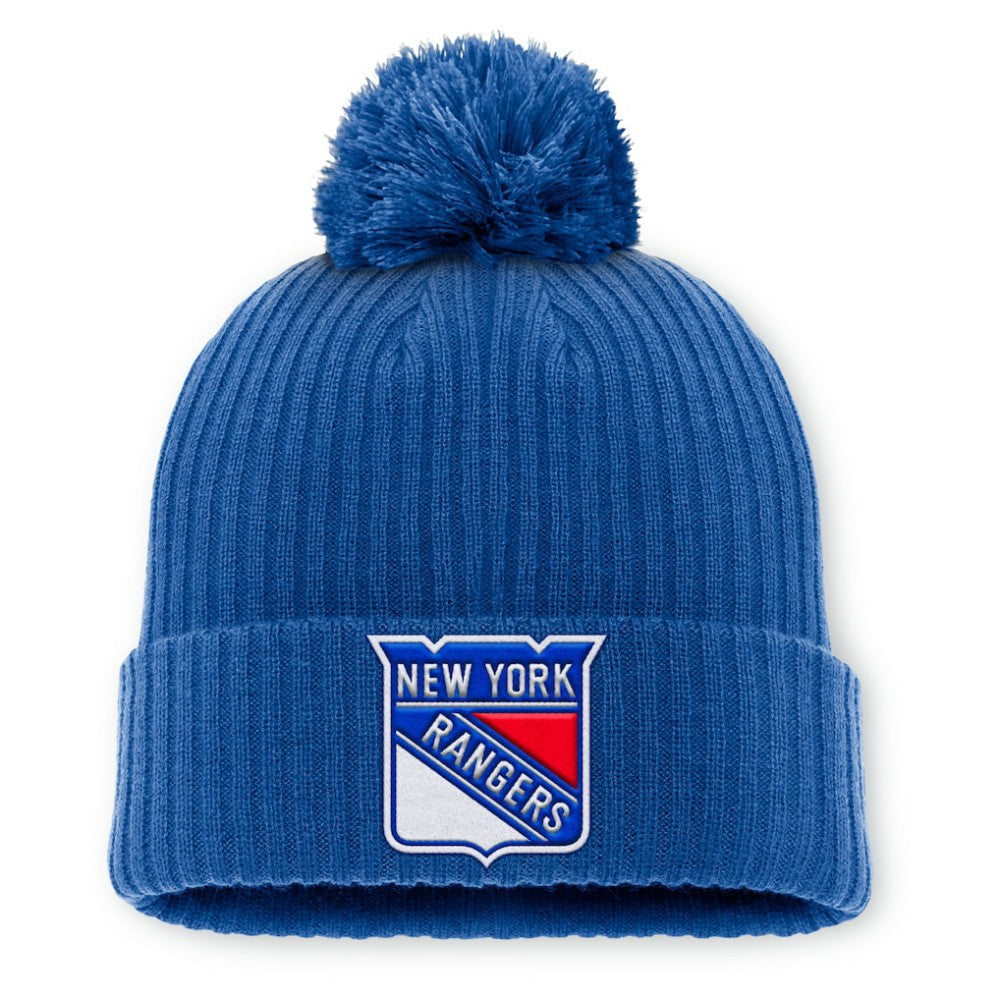 New York Rangers Fanatics Primary Logo Cuffed Knit Hat with Pom Blue