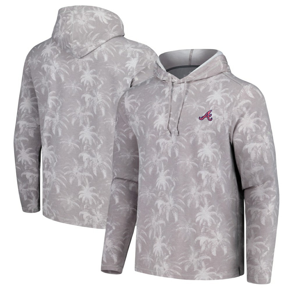 Atlanta Braves Tommy Bahama Palm Frenzy Hoodie Long Sleeve T-Shirt Gray