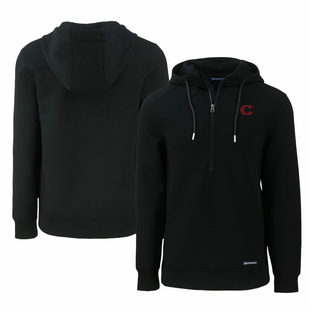 Cincinnati Reds Cutter & Buck City Connect Roam Eco Recycled Half-Zip Pullover Hoodie Black