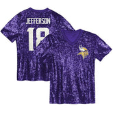 Justin Jefferson Minnesota Vikings Girls Youth Sequin V-Neck Fashion Jersey - Purple discount