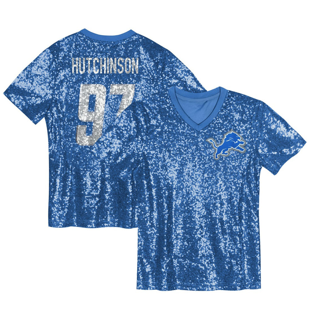 Aidan Hutchinson Detroit Lions Girls Youth Sequin V-Neck Fashion Jersey - Blue discount