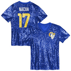 Puka Nacua Los Angeles Rams Girls Youth Sequin V-Neck Fashion Jersey - Royal sale