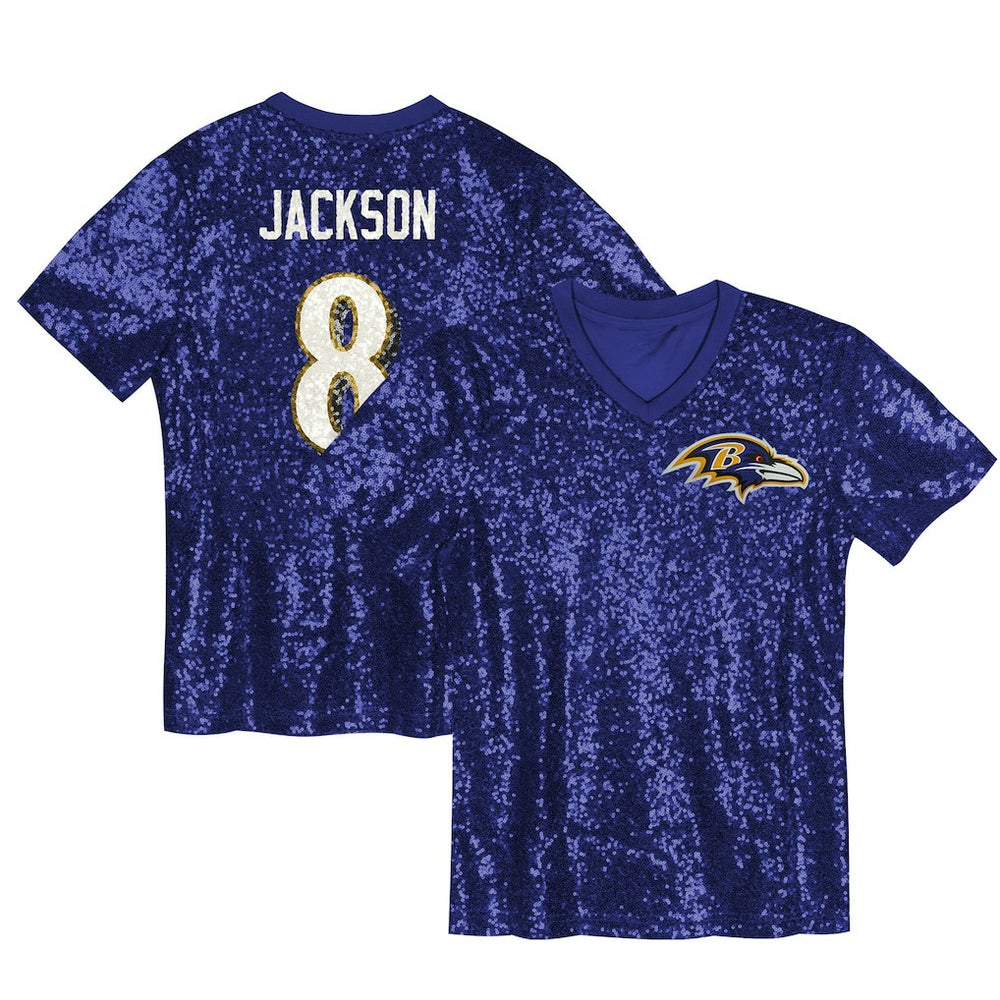 Lamar Jackson Baltimore Ravens Girls Youth Sequin V-Neck Fashion Jersey - Purple on sale