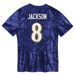 Lamar Jackson Baltimore Ravens Girls Youth Sequin V-Neck Fashion Jersey - Purple on sale