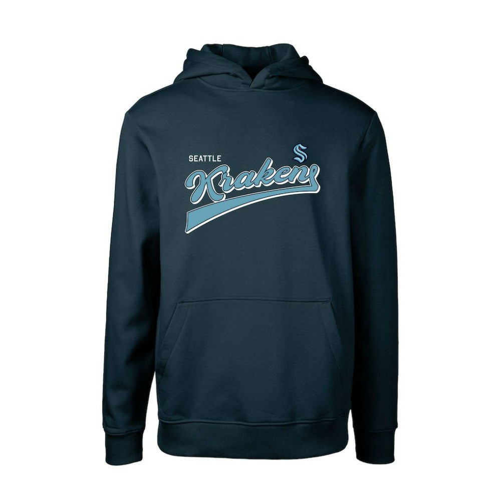 Seattle Kraken Levelwear Youth Podium Retro Script Fleece Pullover Hoodie Deep Sea Blue