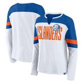 New York Islanders Fanatics Women's Frozen Long Sleeve Notch Neck T-Shirt White/Royal
