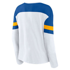 St. Louis Blues Fanatics Women's Frozen Long Sleeve Notch Neck T-Shirt White/Blue