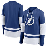 Tampa Bay Lightning Fanatics Women's Prime Time Lace-Up Long Sleeve T-Shirt Blue