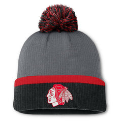 Chicago Blackhawks Fanatics Women's Cuffed Knit Hat with Pom Charcoal