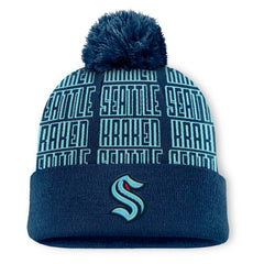 Seattle Kraken Fanatics Fundamental Empty Net Cuffed Knit Hat with Pom Deep Sea Blue
