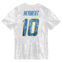 Justin Herbert Los Angeles Chargers Girls Youth Sequin V-Neck Fashion Jersey - Powder Blue on sale