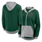 Minnesota Wild Logo Athletic Women's Hit It French Terry Full-Zip Hoodie Green
