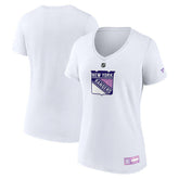 New York Rangers Fanatics Women's 2024 Hockey Fights Cancer V-Neck T-Shirt White