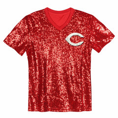 Elly De La Cruz Cincinnati Reds Juniors Name & Number Sequin V-Neck Top Red