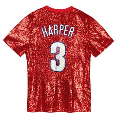 Bryce Harper Philadelphia Phillies Juniors Name & Number Sequin V-Neck Top Red