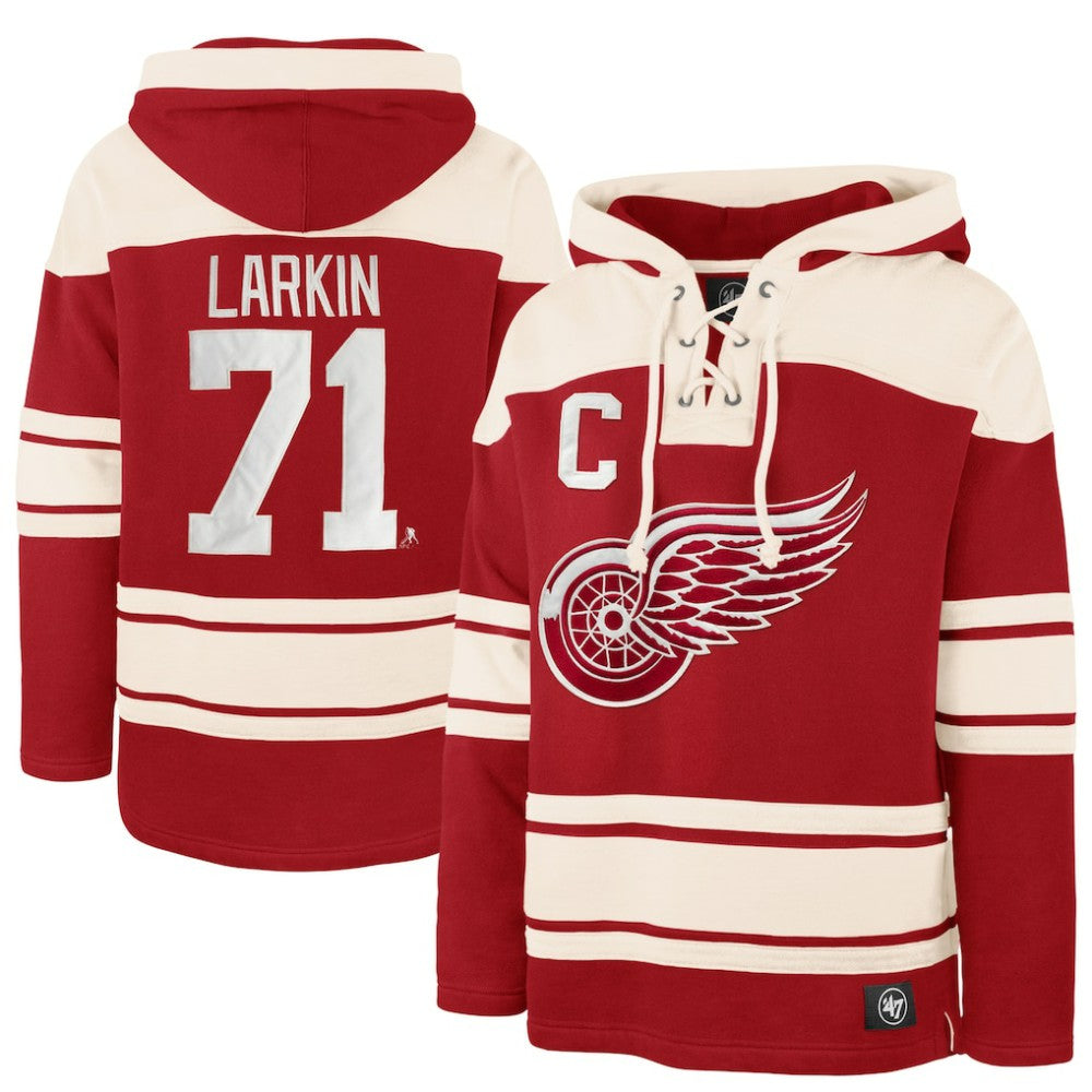 Dylan Larkin Detroit Red Wings '47 Captain Patch Player Name & Number Lacer Pullover Hoodie Red