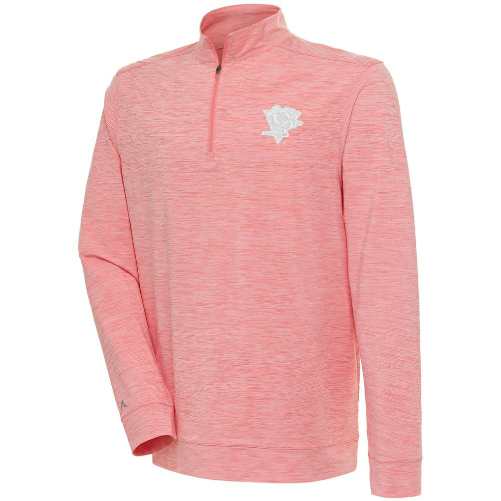 Pittsburgh Penguins Antigua White Logo Bright Quarter-Zip Pullover Coral