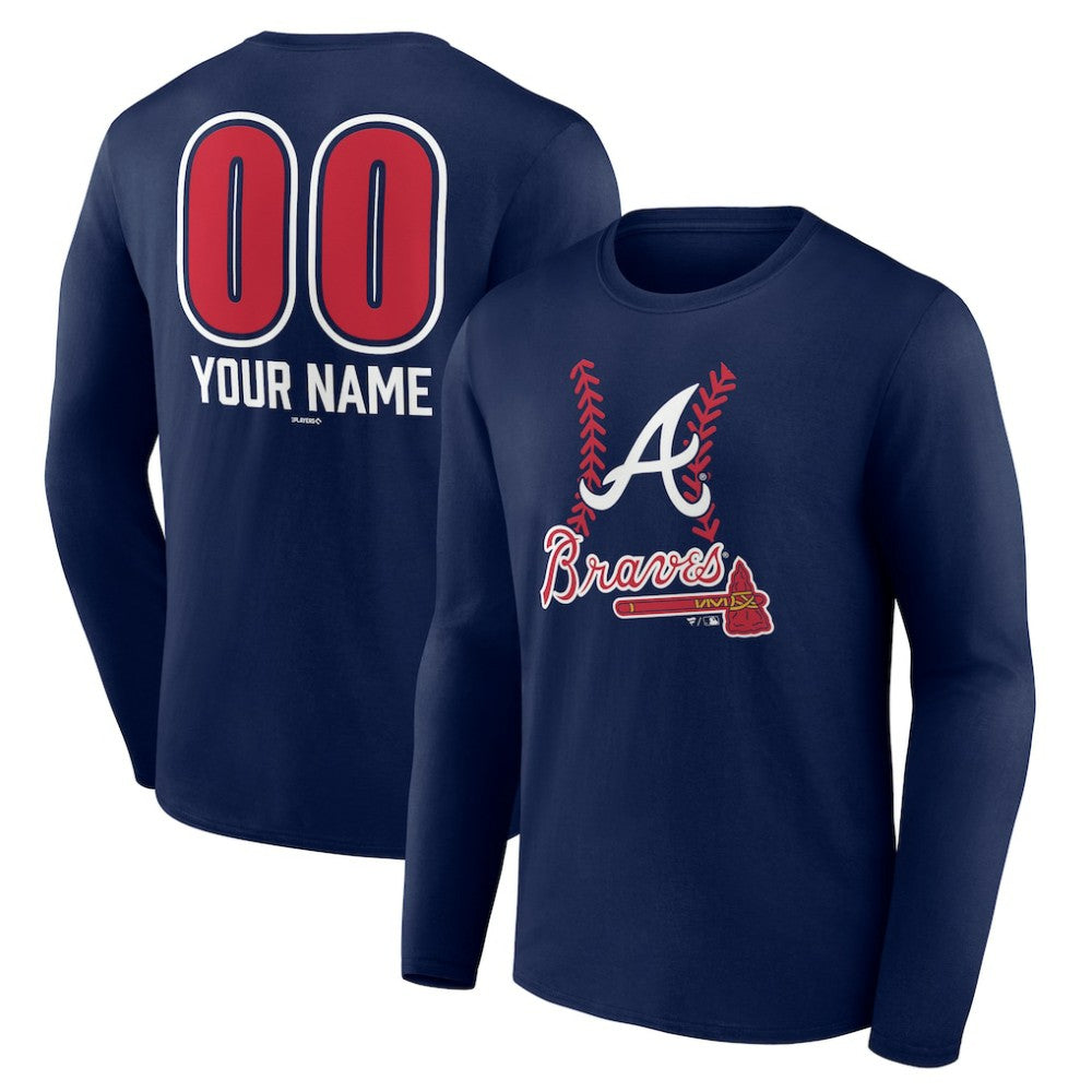 Atlanta Braves Personalized Name & Number Fastball Long Sleeve T-Shirt Navy