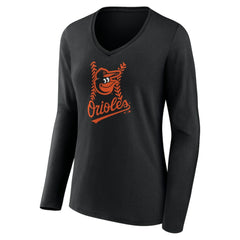 Baltimore Orioles Women's Personalized Name & Number Fastball Long Sleeve V-Neck T-Shirt Black
