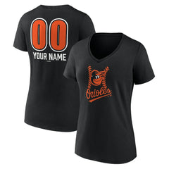Baltimore Orioles Women's Personalized Name & Number Fastball V-Neck T-Shirt Black