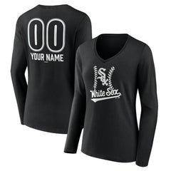 Chicago White Sox Women's Personalized Name & Number Fastball Long Sleeve V-Neck T-Shirt Black