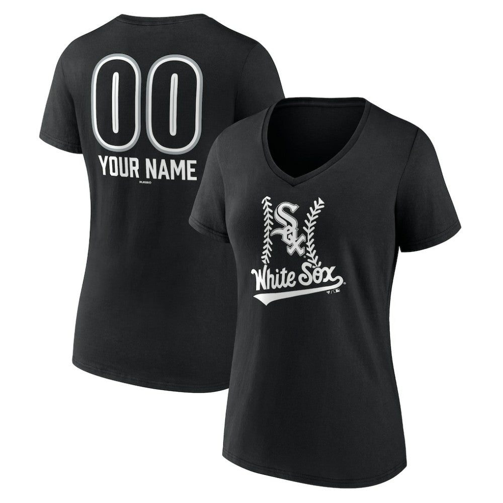 Chicago White Sox Women's Personalized Name & Number Fastball V-Neck T-Shirt Black