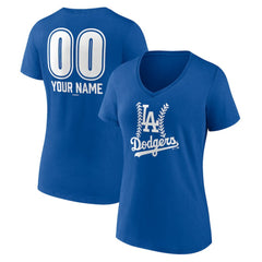 Los Angeles Dodgers Women's Personalized Name & Number Fastball V-Neck T-Shirt Royal