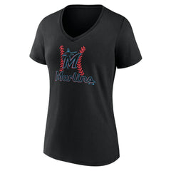 Miami Marlins Women's Personalized Name & Number Fastball V-Neck T-Shirt Black