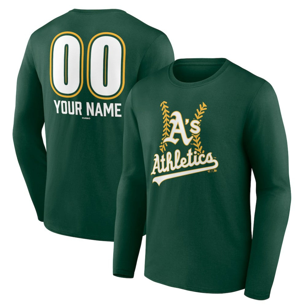 Athletics Personalized Name & Number Fastball Long Sleeve T-Shirt Green