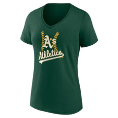 Athletics Women's Personalized Name & Number Fastball V-Neck T-Shirt Green