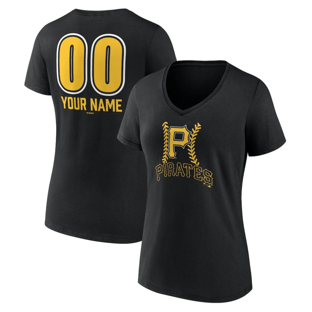 Pittsburgh Pirates Women's Personalized Name & Number Fastball V-Neck T-Shirt Black