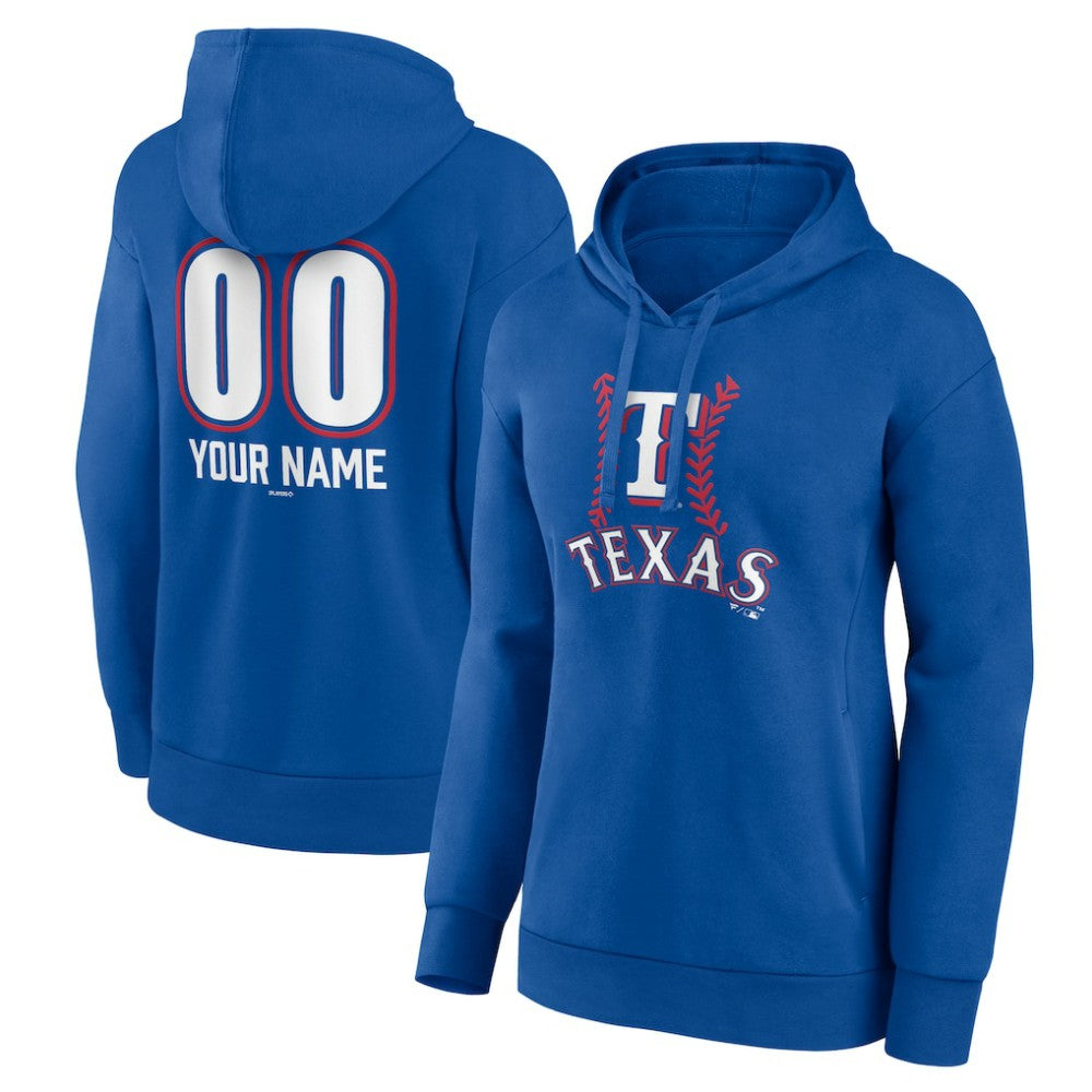 Texas Rangers Women's Personalized Name & Number Fastball Pullover Hoodie Royal
