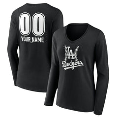 Los Angeles Dodgers Women's Personalized Name & Number Fastball Long Sleeve V-Neck T-Shirt Black