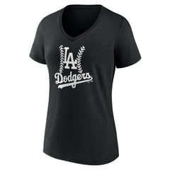 Los Angeles Dodgers Women's Personalized Name & Number Fastball V-Neck T-Shirt Black