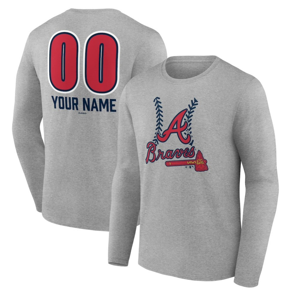 Atlanta Braves Personalized Name & Number Fastball Long Sleeve T-Shirt Gray