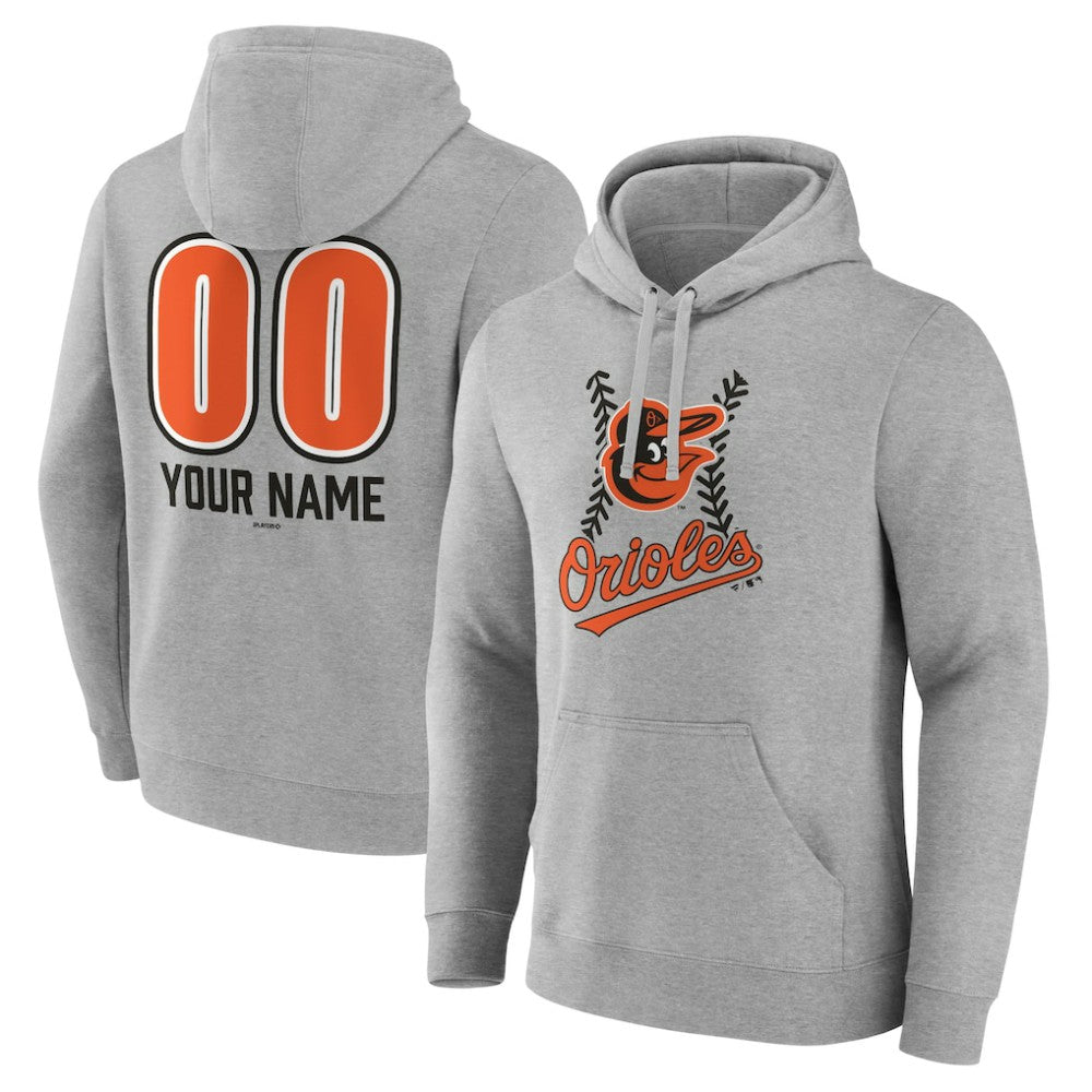Baltimore Orioles Personalized Name & Number Fastball Pullover Hoodie Gray