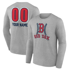 Boston Red Sox Personalized Name & Number Fastball Long Sleeve T-Shirt Gray