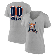 Houston Astros Women's Personalized Name & Number Fastball V-Neck T-Shirt Gray