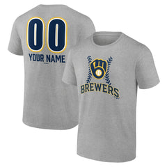 Milwaukee Brewers Personalized Name & Number Fastball T-Shirt Heather Gray