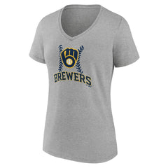 Milwaukee Brewers Women's Personalized Name & Number Fastball V-Neck T-Shirt Gray