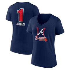 Ozzie Albies Atlanta Braves Women's Fastball Player Name & Number V-Neck T-Shirt Navy