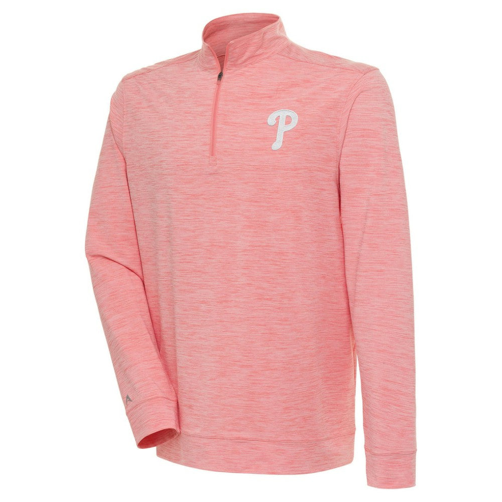 Philadelphia Phillies Antigua Bright Quarter-Zip Pullover Top Coral