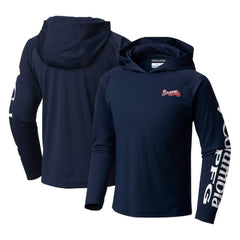 Atlanta Braves Youth Terminal Tackle Long Sleeve Hoodie T-Shirt Navy | Columbia