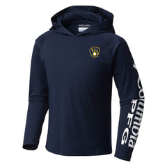Milwaukee Brewers Youth Terminal Tackle Long Sleeve Hoodie T-Shirt Navy | Columbia