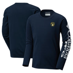 Milwaukee Brewers Youth Terminal Tackle Long Sleeve T-Shirt Navy | Columbia